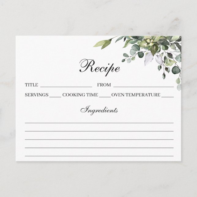 Eucalyptus Watercolor Recipe Card (Front)