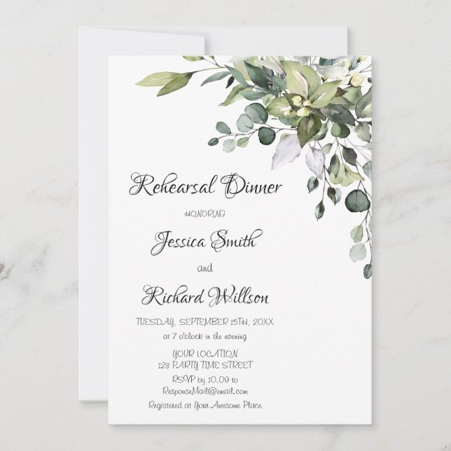Eucalyptus Watercolor Rehearsal Dinner Invitation (Front)