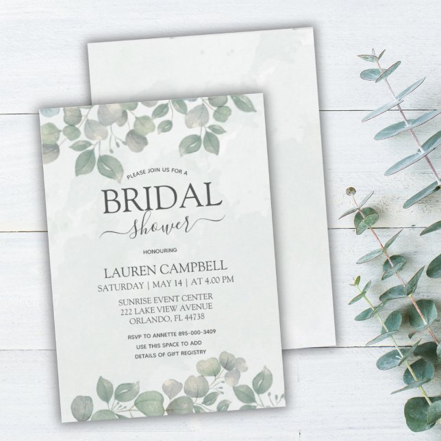 Eucalyptus watercolor  Sage Green BRIDAL SHOWER Invitation (Creator Uploaded)