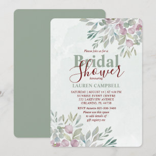 Eucalyptus Watercolor Sage Green Burgundy  Invitation