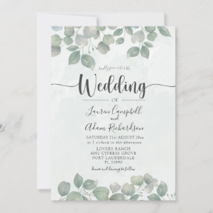 Eucalyptus watercolor  Sage Green Wedding Invitation