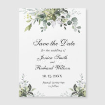 Eucalyptus Watercolor Save the Date Magnetic Card