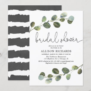 Eucalyptus watercolor simple modern bridal shower invitation
