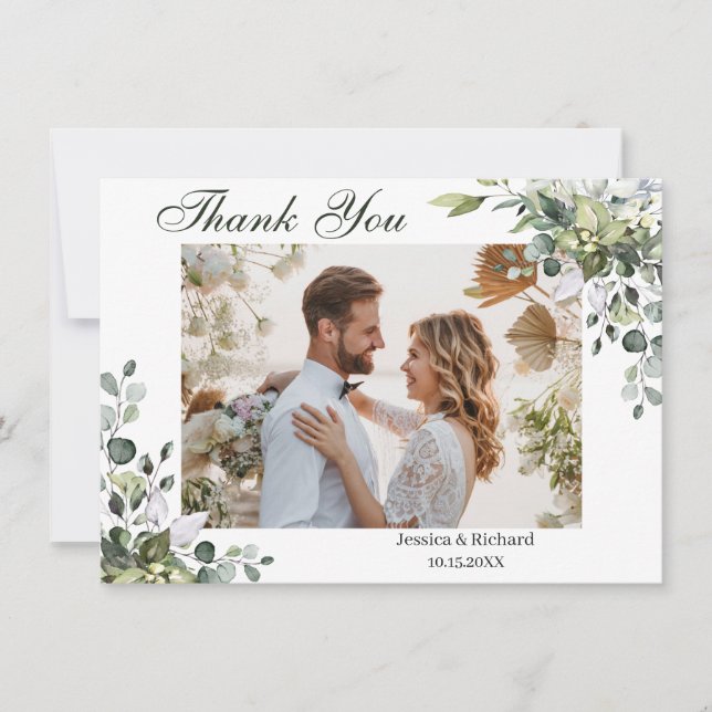 Eucalyptus Watercolor Thank You PHOTO Card (Front)