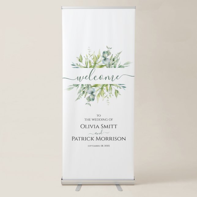 Eucalyptus watercolor Vertical Retractable Banner (Front)