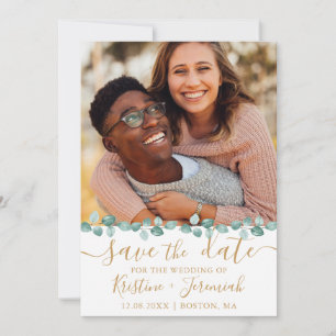 Eucalyptus Watercolor Vine Gold Photo Wedding Save The Date