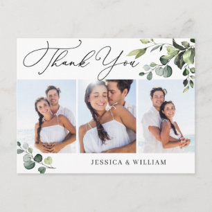 Eucalyptus Watercolor Wedding 3 Photo Thank You QR Postcard