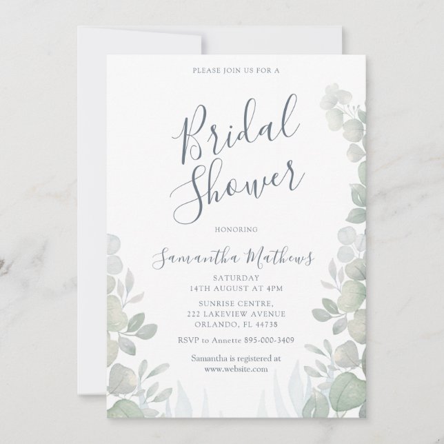 Eucalyptus Watercolor Wedding Bridal Shower Invitation (Front)