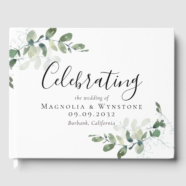 Eucalyptus Watercolor Wedding Guest Book (Front)