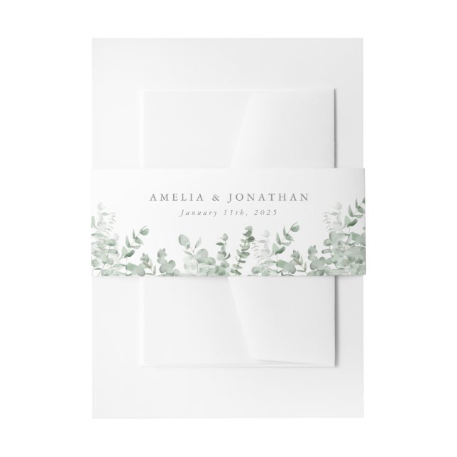 Eucalyptus Watercolor Wedding Invitation Belly Band (Front Example)