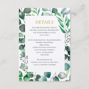 Eucalyptus Watercolor Wedding Invitation, Details Enclosure Card