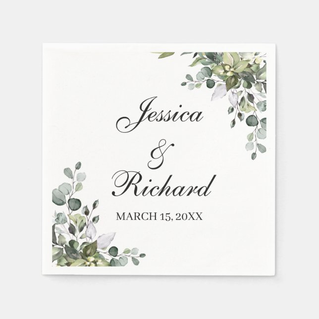 Eucalyptus Watercolor Wedding Napkins (Front)