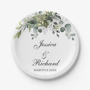 Eucalyptus Watercolor Wedding Paper Plates