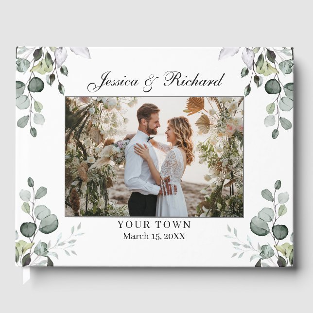 Eucalyptus Watercolor Wedding PHOTO Guest Book (Front)