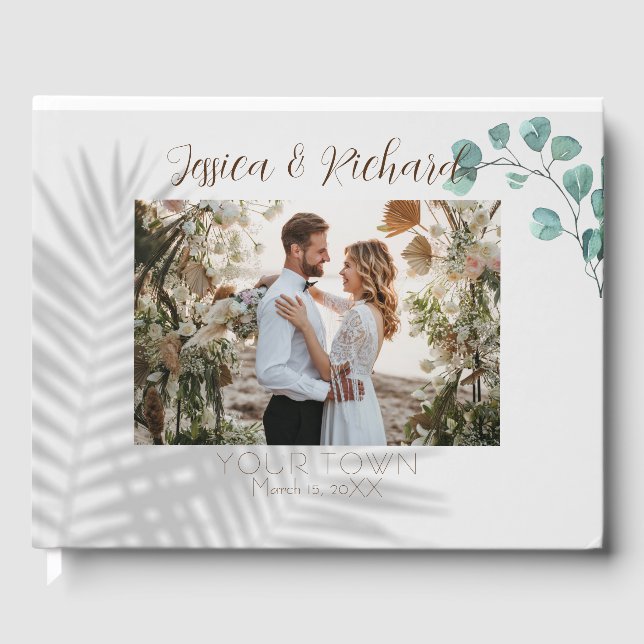 Eucalyptus Watercolor Wedding PHOTO Guest Book (Front)