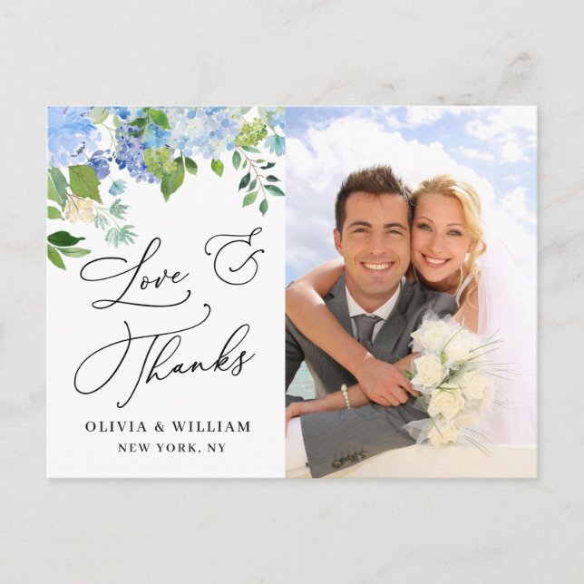 Eucalyptus Watercolor Wedding Photo Thank You Postcard (Front)
