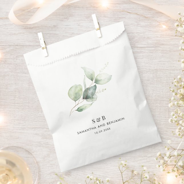Eucalyptus Watercolor Wedding Reception Favour Bags (Clipped)