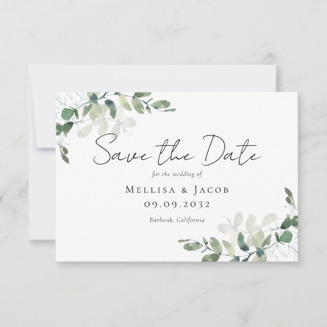 Eucalyptus Watercolor Wedding  Save The Date (Front)