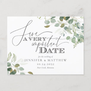 Eucalyptus Watercolor Wedding Save the Date Invita Postcard
