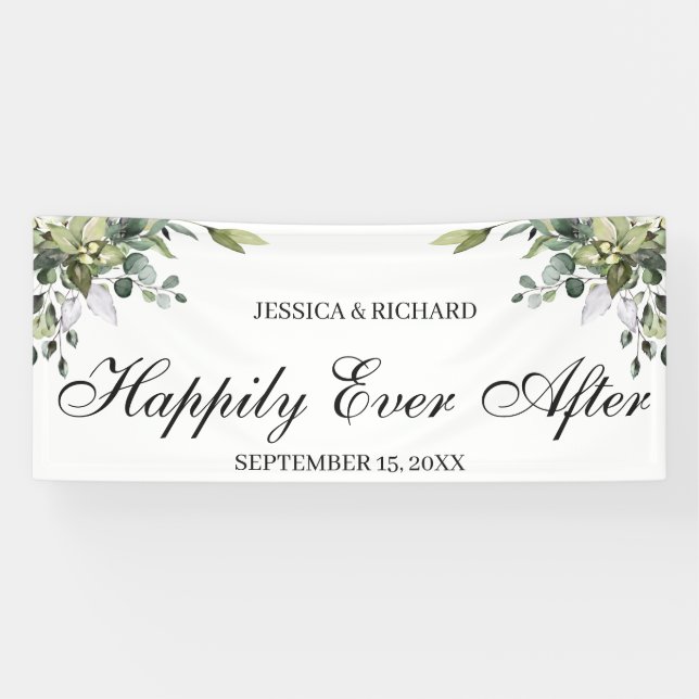 Eucalyptus Watercolor Wedding Sign Banner (Horizontal)
