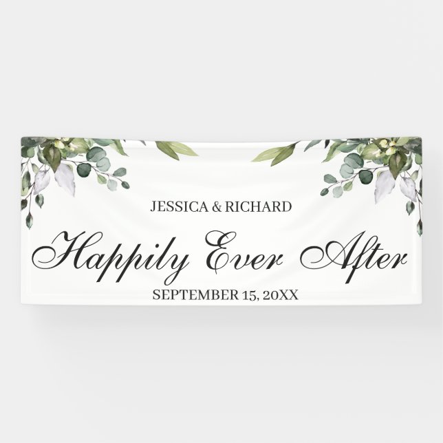 Eucalyptus Watercolor Wedding Sign Banner (Horizontal)
