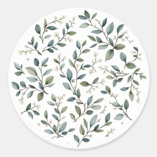 Eucalyptus Watercolor Wedding Sticker (Front)