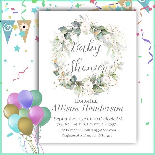 Eucalyptus Watercolor Wreath Baby  Shower  Invitation (Creator Uploaded)