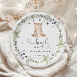 Eucalyptus we can bearly wait baby shower paper plate