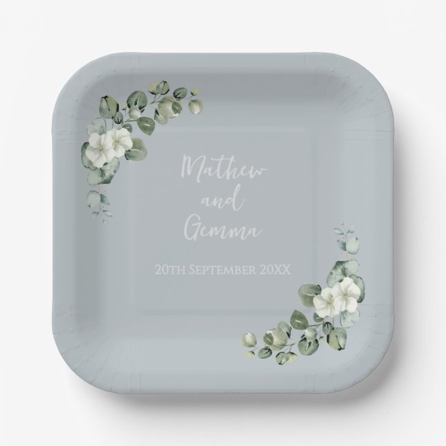 ~Eucalyptus Wedding 7"  Paper Plate (Front)