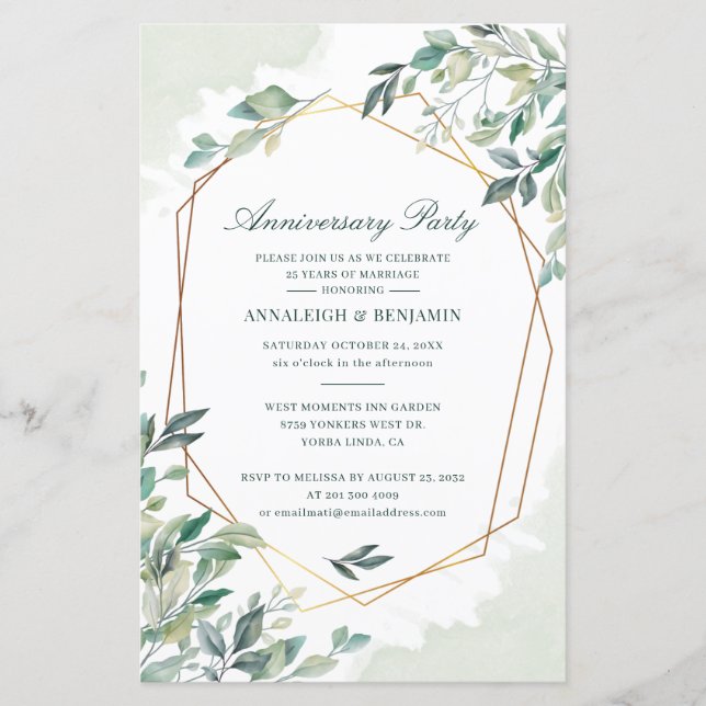 Eucalyptus Wedding Anniversary Party Invitation (Front)