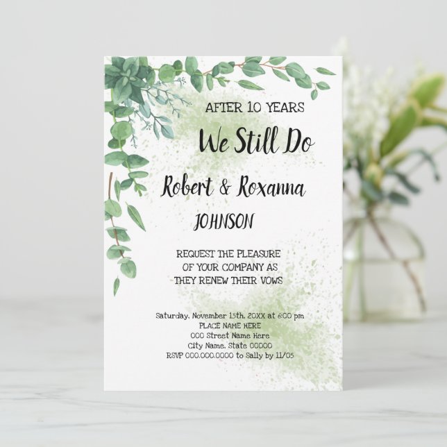 Eucalyptus Wedding Anniversary Renewal Vows Invitation (Standing Front)