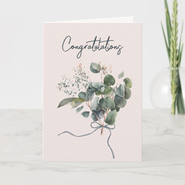 Eucalyptus Wedding Bouquet On Hearts Card (Front)