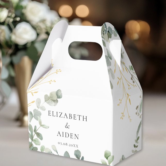 Eucalyptus Wedding Box Geschenkschachtel (Floral, White, Greenery, Gold Wedding Box gift box with your name and date.)