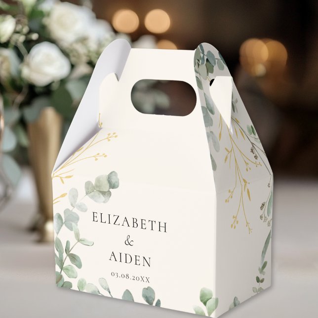 Eucalyptus Wedding Box Geschenkschachtel (Floral, Beige, Greenery, Gold Wedding Box gift box with your name and date.)
