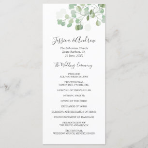 Eucalyptus Wedding Ceremony Program Foliage Menu