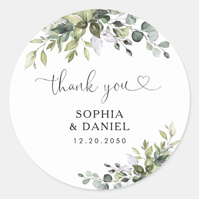 Eucalyptus Wedding Classic Round Sticker (Front)