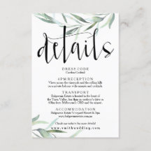 Eucalyptus Wedding Details Card Rustic