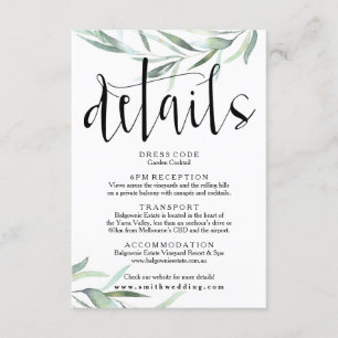 Eucalyptus Wedding Details Card Rustic