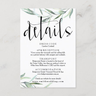 Eucalyptus Wedding Details Card Rustic