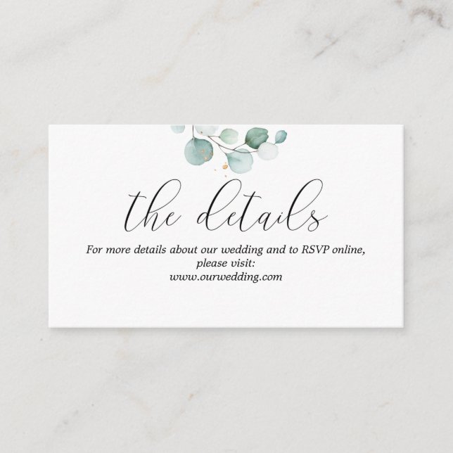 Eucalyptus Wedding Details Website Enclosure Card (Front)
