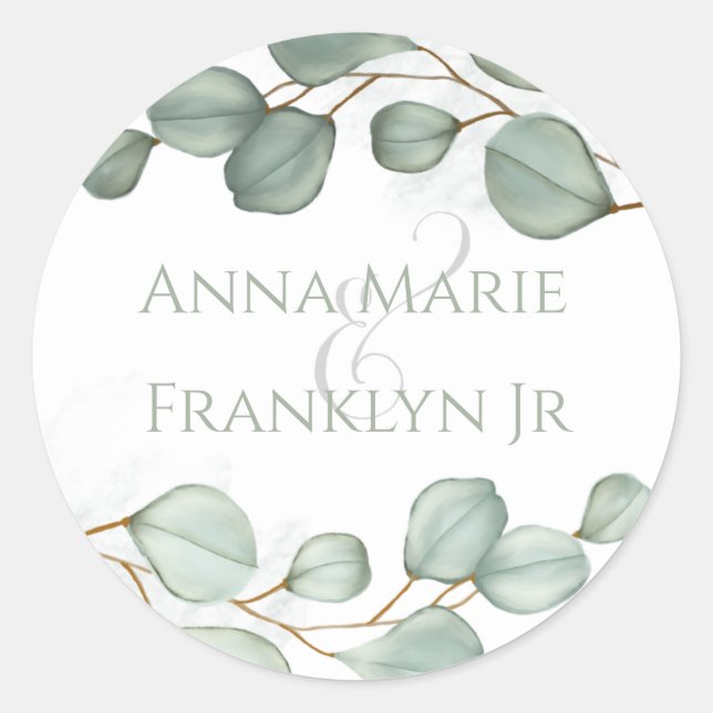 Eucalyptus Wedding Elegant Greenery Foliage Classic Round Sticker (Front)