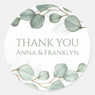 Eucalyptus Wedding Elegant Greenery Thank You Classic Round Sticker