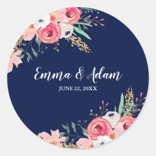 Eucalyptus Wedding Envelope Seal Sticker Navy Blue