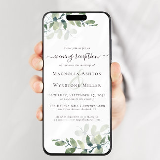 Eucalyptus Wedding Evening Reception Digital Evite Invitation