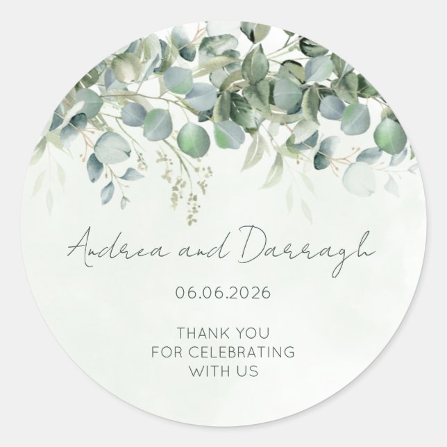 Eucalyptus Wedding Favor Label Sticker 1001A (Front)