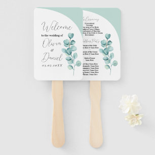 Eucalyptus Wedding Flower Hand Fan Programme 