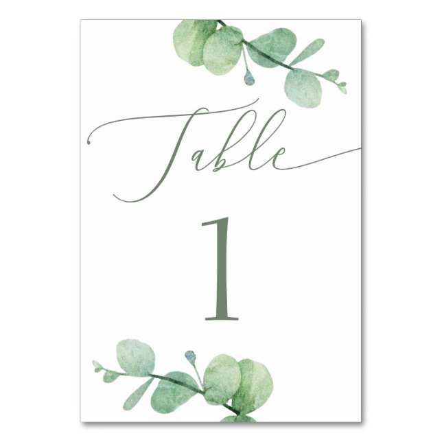 Eucalyptus Wedding | Greenery Botanical Summer Table Number (Front)