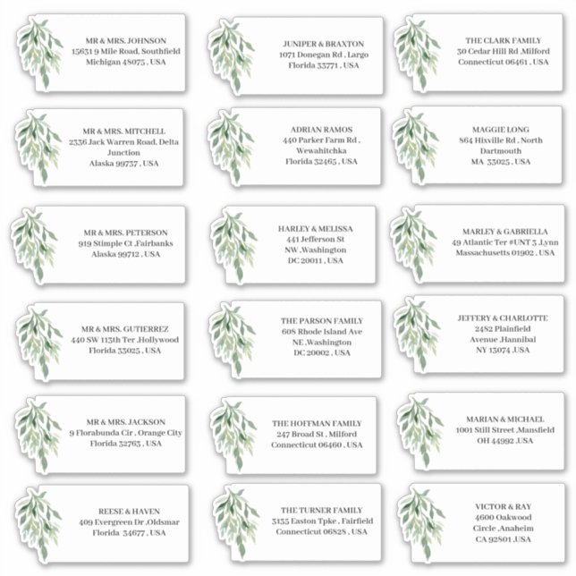 Eucalyptus Wedding Invitation Address Labels (Front)
