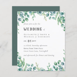 Eucalyptus Wedding Invitation Budget Greenery Leaf