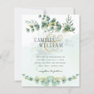 Eucalyptus Wedding Invitation Modern Greenery Gold